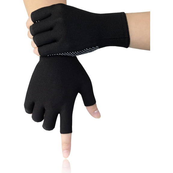 Fingerless Workout Gloves for Men and Women, Half Finger Work Glove, Black Pilates Gloves with Grip, Fitness Exercise Gloves for Yoga, Cycling, Gym, Running, Driving - Breathable, Anti-Slip, Stretchy