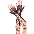 thumbnail image 1 of Fingerless lace up fishnet elbow length warmer 433-BLACK, 1 of 1