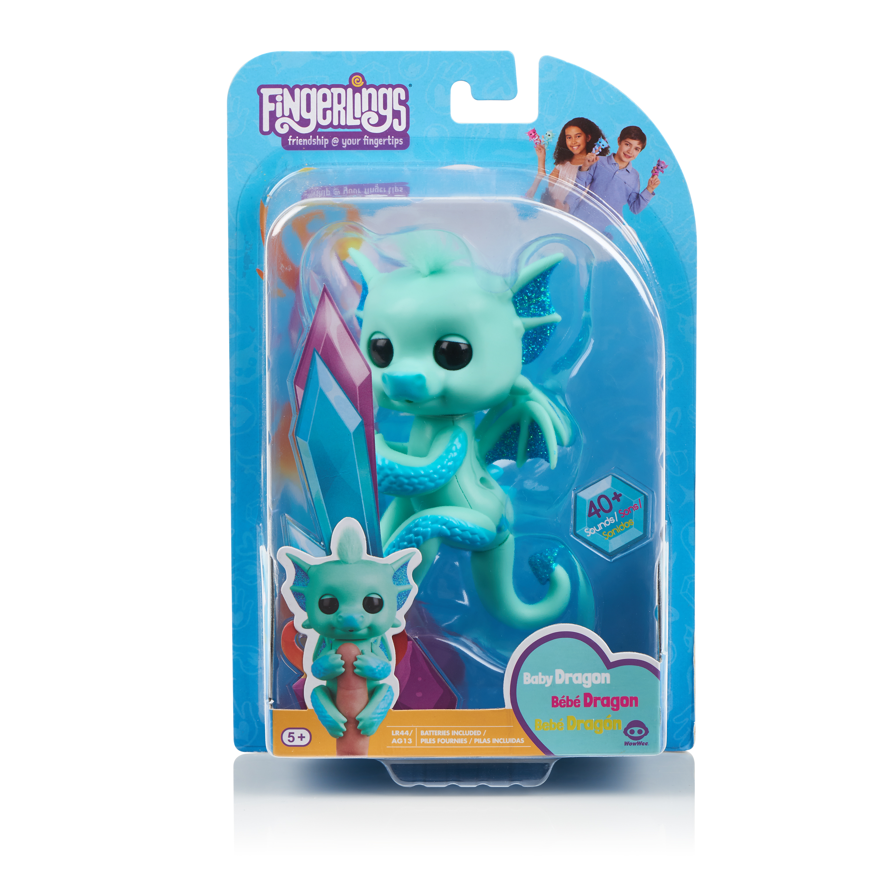 Fingerlings - Glitter Dragon - Noa (Green with Blue) - Interactive Baby Collectible Pet - By WowWee - image 1 of 10