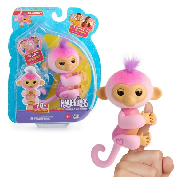 Fingerlings Interactive Baby Monkey Harmony, 70+ Sounds & Reactions, Heart Lights Up, Fuzzy Faux Fur, Reacts to Touch (Ages 5+)