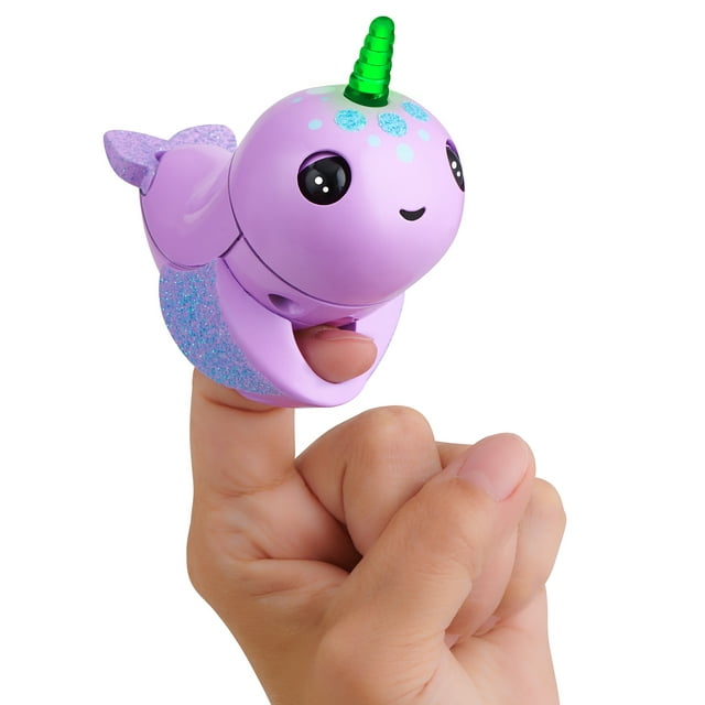 Fingerlings Light Up Narwhal - Nelly (Purple) - Friendly Interactive Toy by WowWee