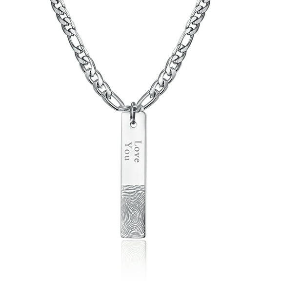 Fingerprint 3D Bar Custom Necklace Personalized Stainless Steel Name Engraved Customized Cuff Necklace Anklet for Men,Sliver