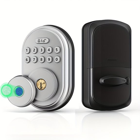 Fingerprint Access Door Lock, Dual-Handle, Key-Free Entry Via Fingerprint/Code/Key, Automatic Locking, Digital Deadbolt, Privacy Protection Feature, Suitable For Exterior Doors