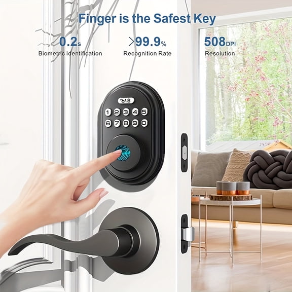 Fingerprint Access Door Lock, Dual-Handle, Key-Free Entry Via Fingerprint/Code/Key, Automatic Locking, Digital Deadbolt, Privacy Protection Feature, Suitable For Exterior Doors