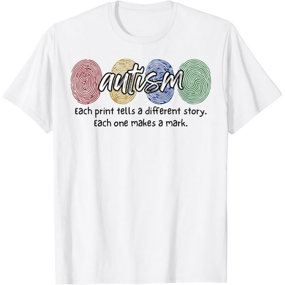 Fingerprint Autism Each Print Tells A Different Story T-Shirt mens t shirt，white，women，funny，misfits，men，journey