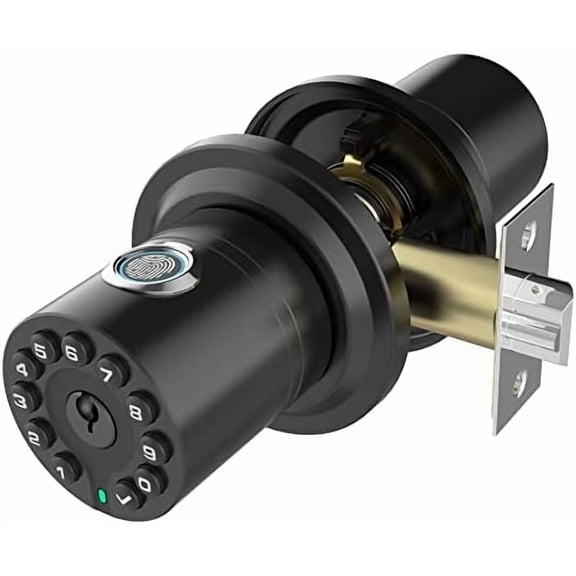 Fingerprint Door Knob with Keypad and Key, Smart Biometric Digital Lock with Voice Navigation Programming, Combination Zinc Electronic Handle for Interior Doors, Entry Gate,Bedrooms,Garage.