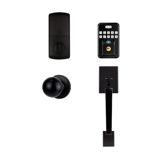 Fingerprint Door Lock with 2 Handles - Keyless Entry Door Lock, Electronic Keypad Deadbolt, Digital Smart Code & Front Handle Sets, Auto-Locking, Easy Installation, Black