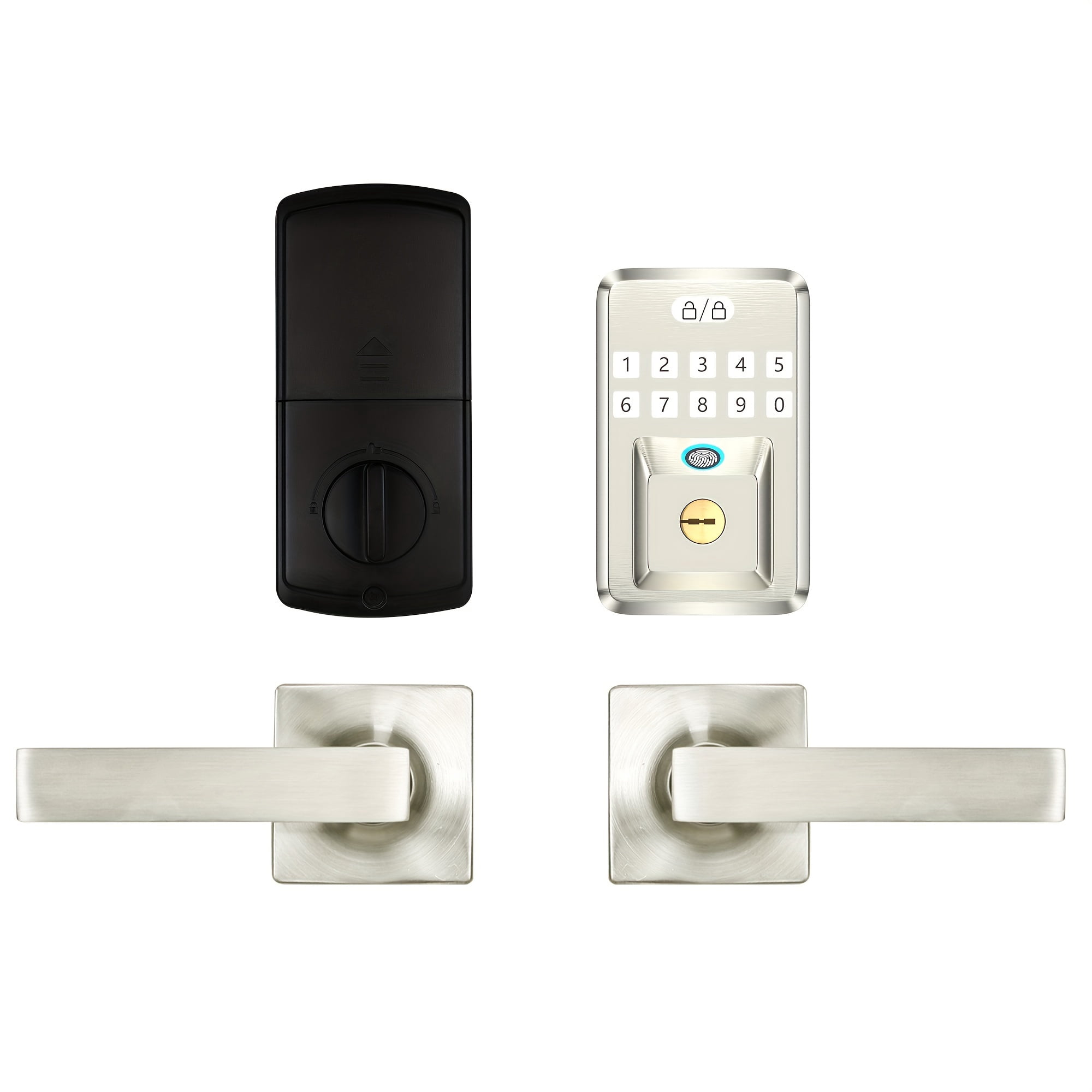 Fingerprint Door Lock with 2 Lever Handles - Keyless Electronic Keypad ...