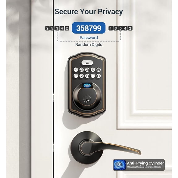 Fingerprint Door Lock with 2 Lever Handles - Keyless Entry Door Lock, Electronic Keypad Deadbolt, Digital Smart Code & Front Handle Sets, Auto-Locking, Easy Installation, Oil Rubbed Bronze