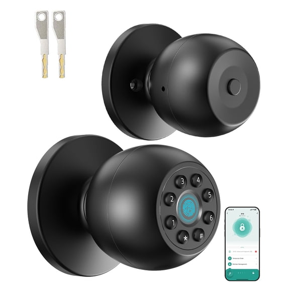 Fingerprint Door Lock, 4-in-1 Smart Door Knob with Keypad, App & Key, Auto Lock, 3 Smart Modes, Keyless Entry for Bedroom, Apartment, Home Office