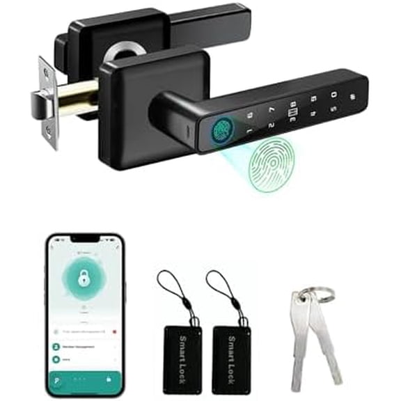 Fingerprint Door Lock for Bedroom, Password IC Card Key Tuya APP, Security Smart Deadbolt with Handle, Smart Lock Door Knob for Doors 35-65 mm Thick$$Tools & Hardware Other