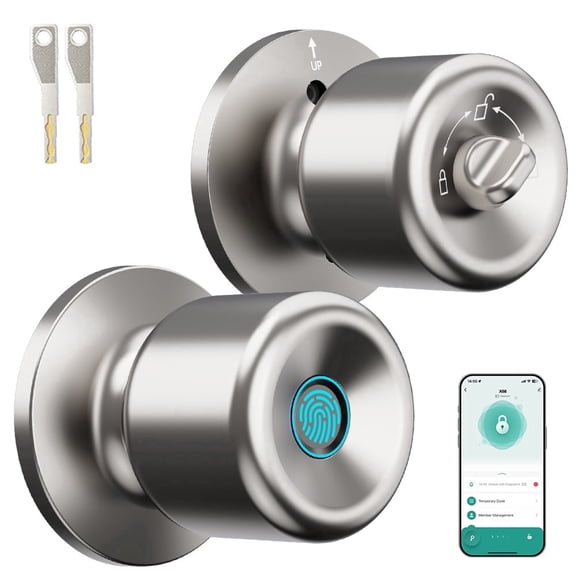 YFK Fingerprint Door Lock for Bedrooms — Fingerprint Door Handle with Lock, Smart Lock, App Control, Backup Keys — Suitable for Bedrooms, Offices, and Apartments
