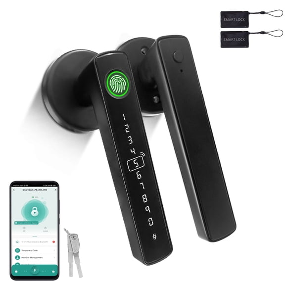 Fingerprint Door Lock Biometric Door Knob with Keypad Keyless Entry, 5-in-1 Door Locks for Bedrooms(Fingerprint/App/Code/Key/IC Card), Home Hotel Office Apartment Black