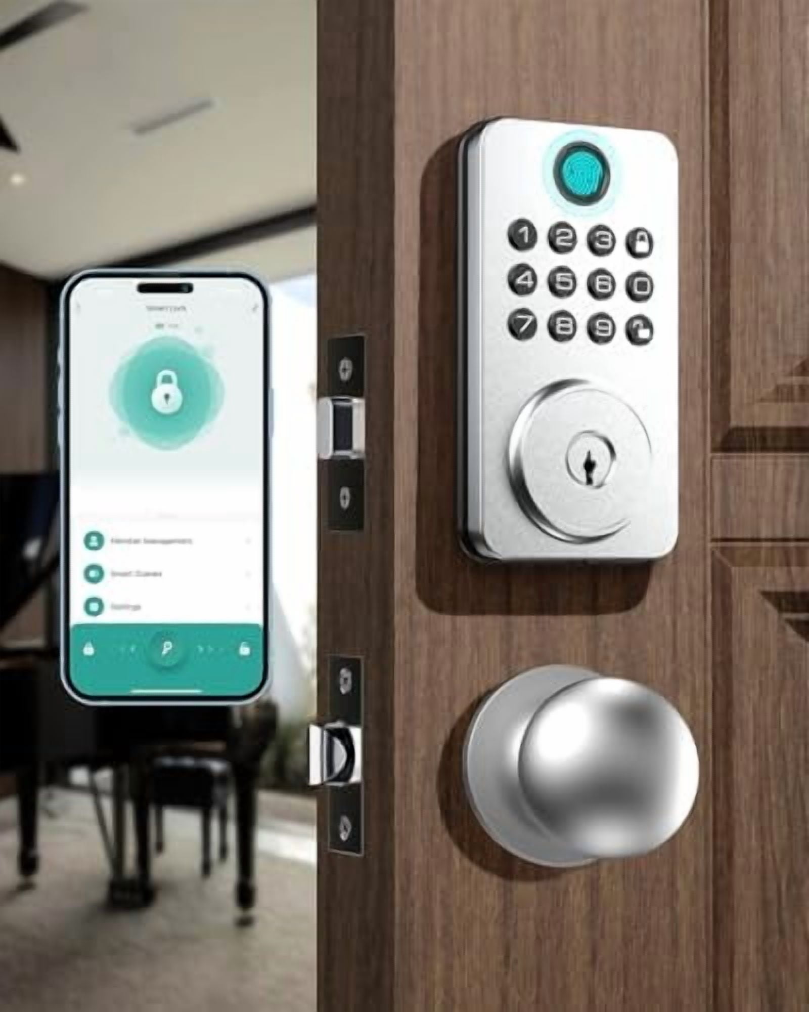 Image showcasing Fingerprint Door Lock Deadbolt with Handle Set – Smart Keyless Entry ...
