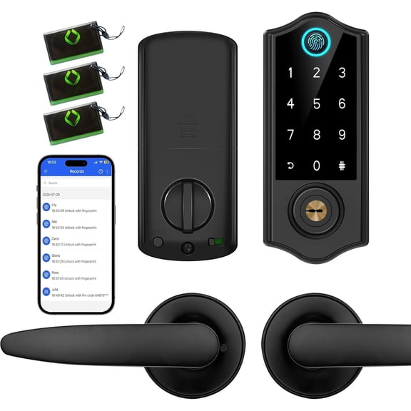 Fingerprint Door Lock, Keyless Entry Deadbolt, Full App Control Biometric Lock,  Digital Touchscreen Keypad,  Lock, Easy Install, Black