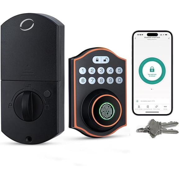 Fingerprint Door Lock, Keyless Entry Deadbolt with Keypad, App Control, One Time Code, IP65 Weatherproof, for Front Door//Office (Oil Rubbed Bronze)