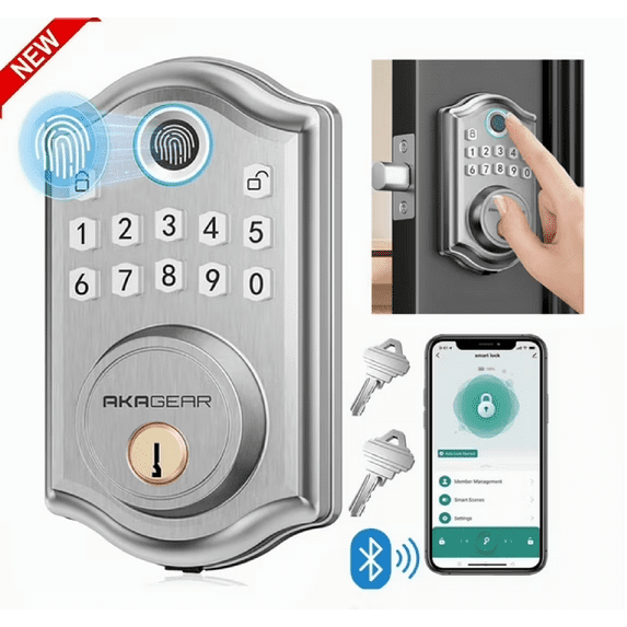 Fingerprint Door Lock Keyless Entry Door Lock with APP Control Auto Electronic Deadbolt Lock with Keypad for Front Door Easy Installation Silver