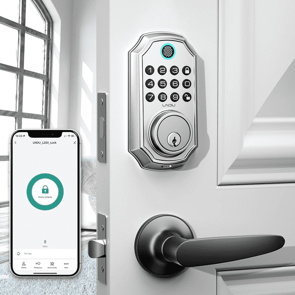 Fingerprint Door Lock, Keyless Entry Door Lock with APP Control, Smart Locks for Front Door, Deadbolt Lock with 50 User, Auto Lock, IP 66 Waterproof, Easy Installation,Handle Set