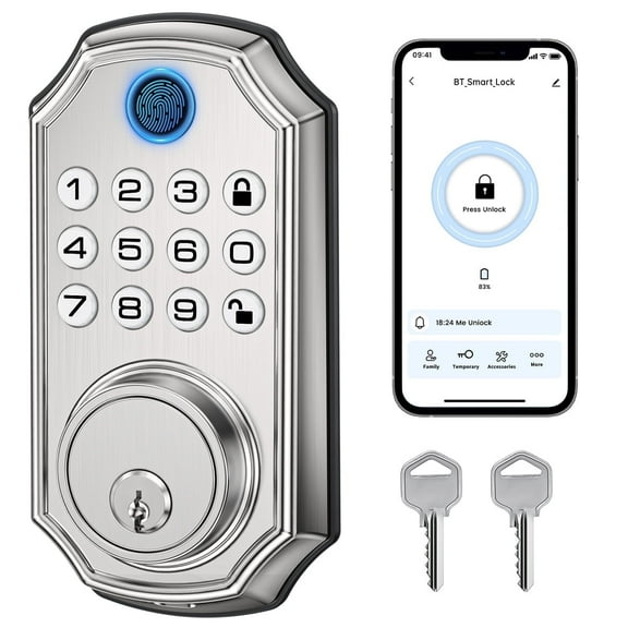 GPED Fingerprint Door Lock, Keyless Entry Door Lock with APP Control, Smart Locks for Front Door, Deadbolt Lock with 50 User, Auto Lock, IP 66 Waterproof, Easy Installation, Silver