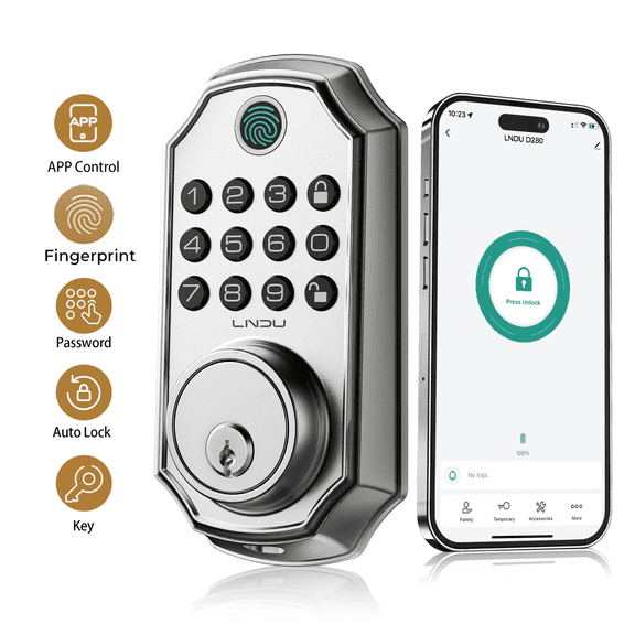 Fingerprint Door Lock, Keyless Entry Door Lock with APP Control, Smart Locks for Front Door, Deadbolt Lock with 50 User, Auto Lock, IP 66 Waterproof, Easy Installation
