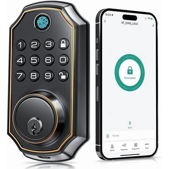 Fingerprint Door Lock, Keyless Entry Door Lock with APP Control, Smart Locks for Front Door, Deadbolt Lock with 50 User, Auto Lock, IP 66 Waterproof, Easy Installation
