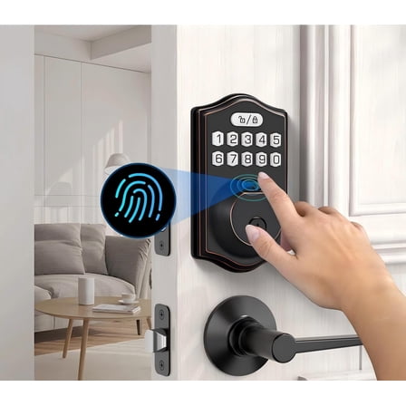 Fingerprint Door Lock, Keyless Entry Door Lock, Electronic Keypad Deadbolt, Smart Locks for Front Door, Auto Lock, Door Lock with Code, Black with Red
