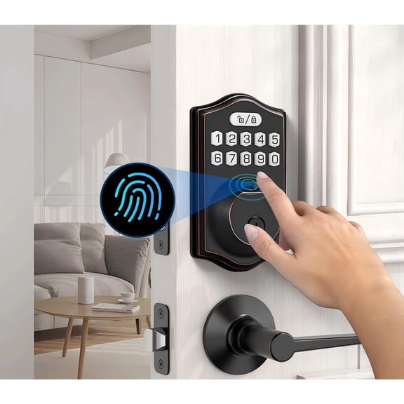 Fingerprint Door Lock, Keyless Entry Door Lock, Electronic Keypad Deadbolt, Smart Locks for Front Door, Auto Lock, Door Lock with Code, Black with Red