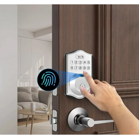 Fingerprint Door Lock, Keyless Entry Door Lock, Electronic Keypad Deadbolt, Smart Locks for Front Door, Auto Lock, Door Lock with Code, Silver