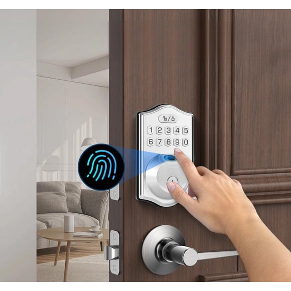 Fingerprint Door Lock, Keyless Entry Door Lock, Electronic Keypad Deadbolt, Smart Locks for Front Door, Auto Lock, Door Lock with Code, Silver