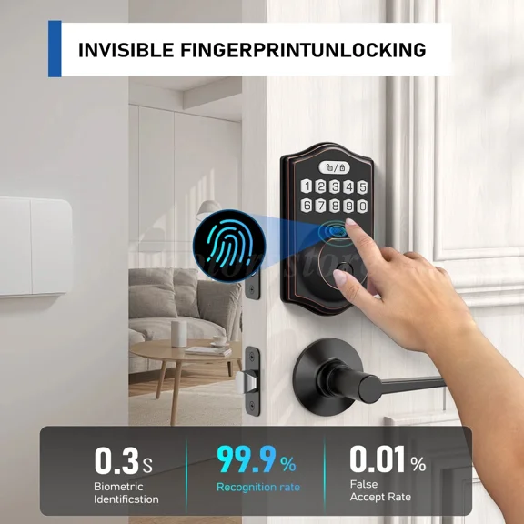 Fingerprint Door Lock Keyless Entry Electronic Keypad Deadbolt Smart Lock Black