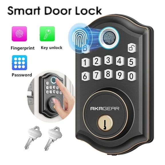 AKAGEAR Fingerprint Door Lock, Keyless Entry Smart Lock, Electronic Deadbolt Locks For Front Door，Easy Installation, Oil Rubbed Bronze