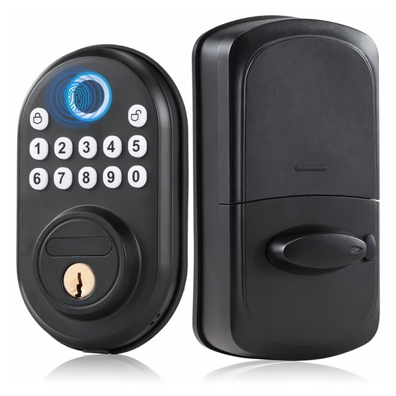 Fingerprint Door Lock - Keypad Code & Key Access, Anti-Peeking Password, Silent Mode, Auto-Lock, Aluminum Alloy Deadbolt - Entry Door Security