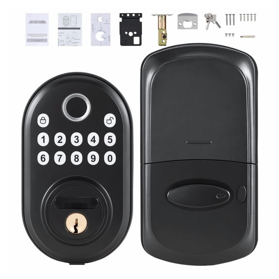 Fingerprint Door Lock, Keypad Code & Key Access, Anti-Peeking Password, Silent Mode, Auto-Lock, Aluminum Alloy Deadbolt for Entry Doors - Home Security