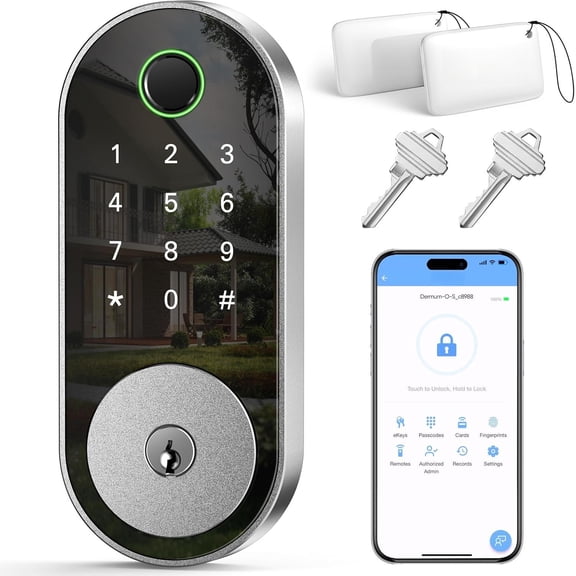 Fingerprint  Door Lock Keypad Deadbolt - Keyless Entry with Fingerprint, Code, FOB, App & Key, Remote Access for , Airbnb/Rental, Auto-Lock,  Mode, Alexa/ Compatible, DIY Install