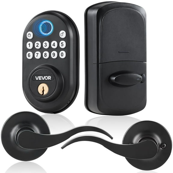 Fingerprint Door Lock with Level Handles Keypad Code Key One Time Anti Peeking Password Constant Unlock Mode Aluminum Alloy Electronic Keypad Deadbolt for Entry Doors