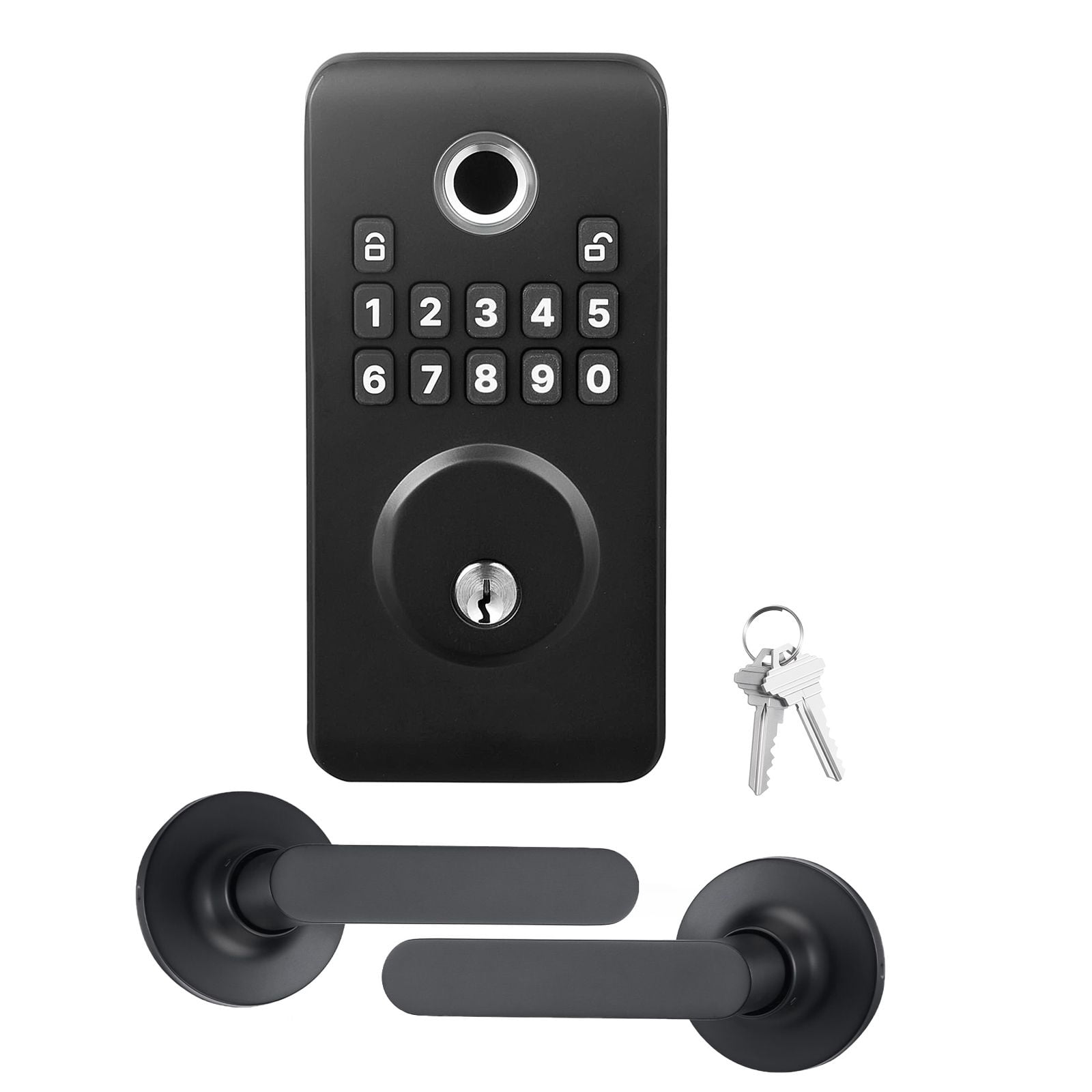 Fingerprint Door Lock Set with Handles 50 Fingerprints 100 User Codes Auto Lock Anti-Peeping for Home Matte Black