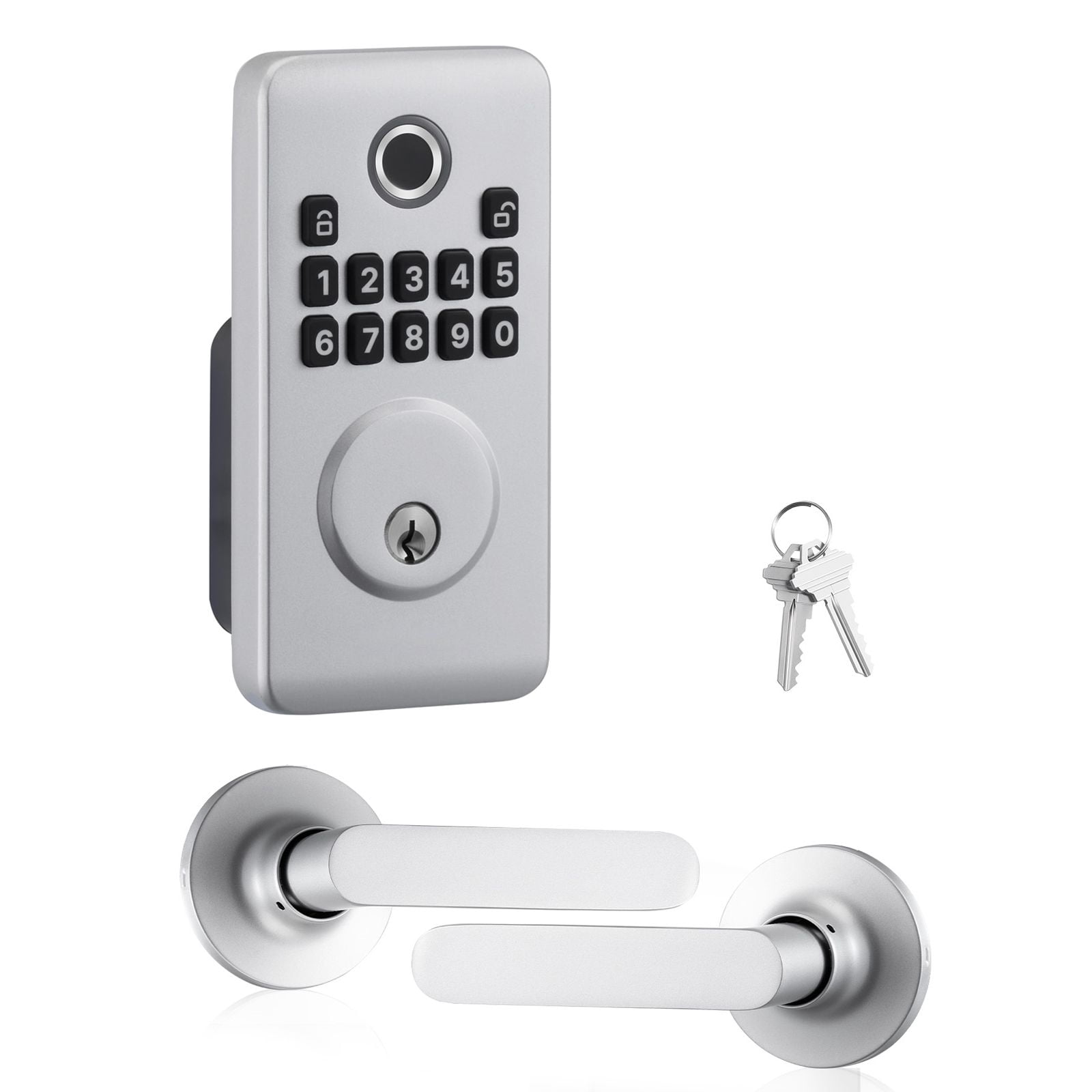 Fingerprint Door Lock Set with Handles 50 Fingerprints 100 User Codes Auto Lock Anti-Peeping for Home Silver