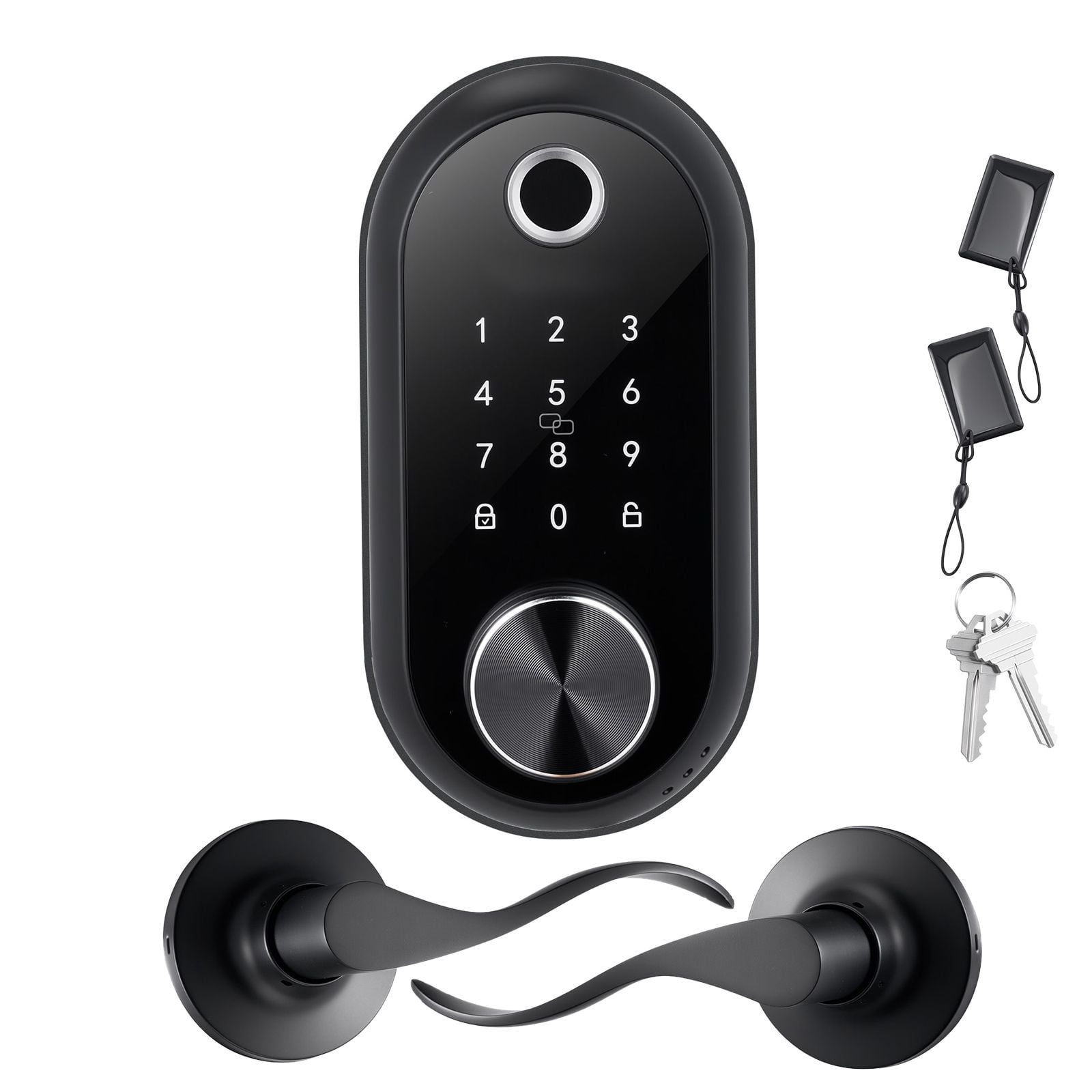 Fingerprint Door Lock Set with Handles Touchscreen 50 Fingerprints 100 User Codes IC Cards for Home Matte Black