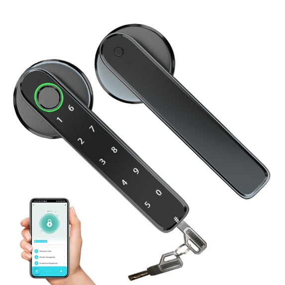 Fingerprint Door Lock - Smart Keyless Entry with Password/Key Backup, Auto-Lock, 100 Fingerprint Storage, Easy Install for Wooden Doors, Home/Office Security (Battery Not Included)