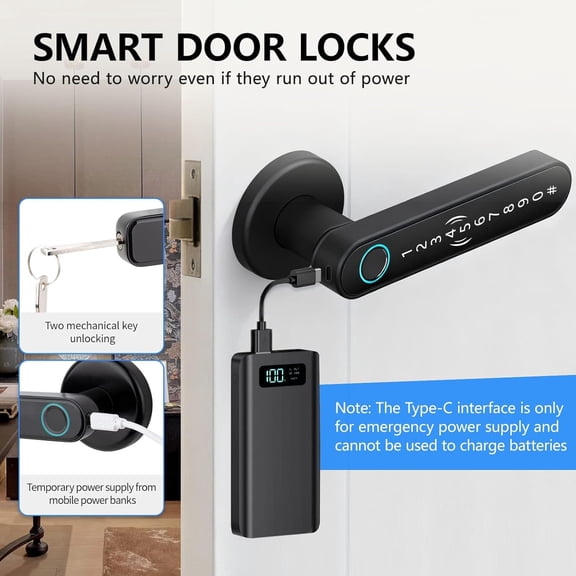 Fingerprint Door Lock Smart Voice Guidance Door Knob with Keyless Entry,Door Locks for Bedrooms,Home Hotel Office Apartment Rental House Fingerprint Door Knob,Easy to Install (Black)