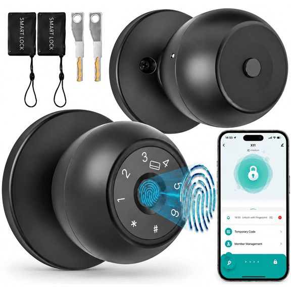 Fingerprint Door Locks, Smart Door Handles with Fingerprint and Keypad Input, App-controlled Biometric Door Locks, Keyless Entry, Automatic Door Handles for Bedrooms, Offices, Hotels, and Apartments.