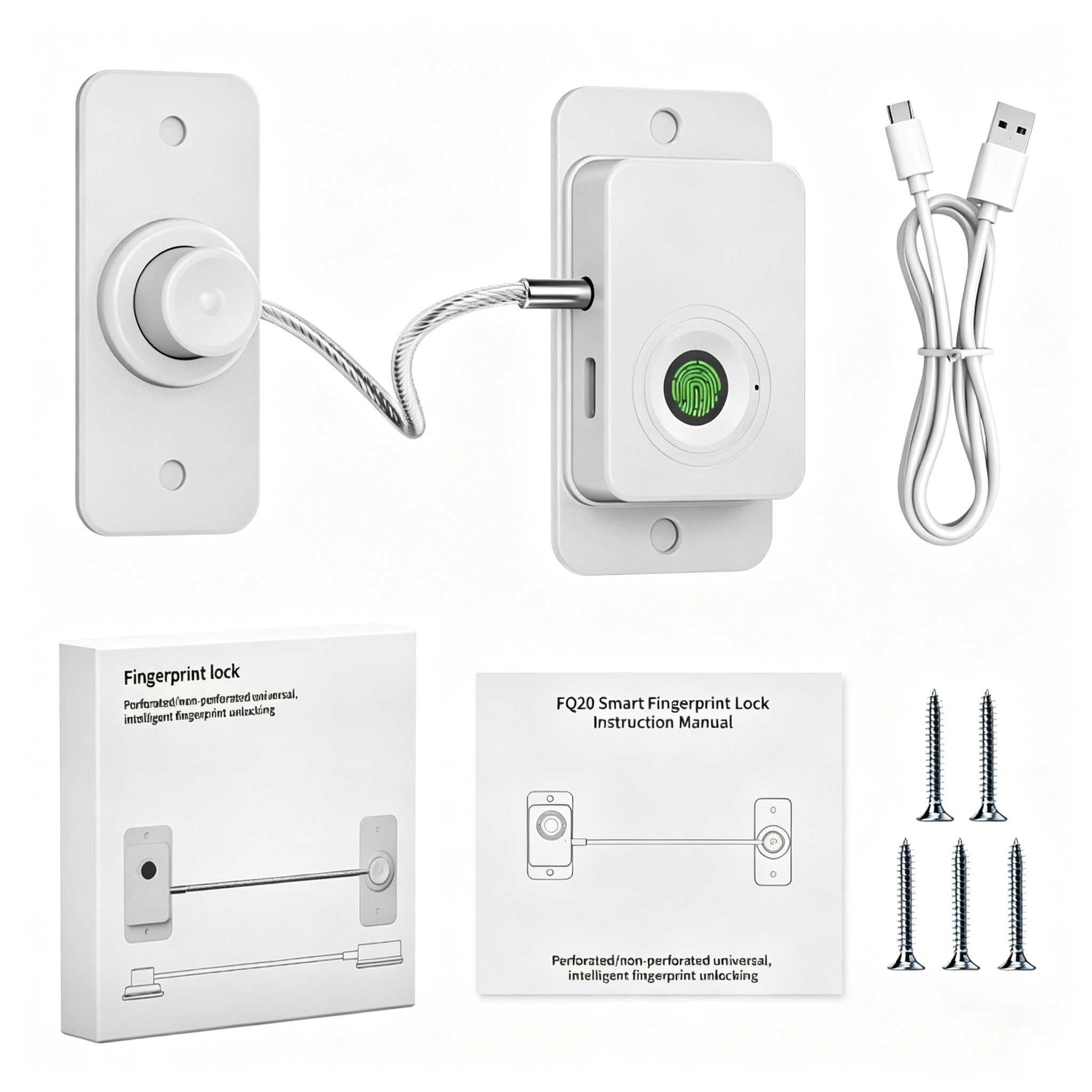 Fingerprint Door & Window Lock, Keyless Entry with 20 Fingerprints, Child & Pet Proof, Custom Ventilation Limit, No Drill/Screw Installation for Home Safety
