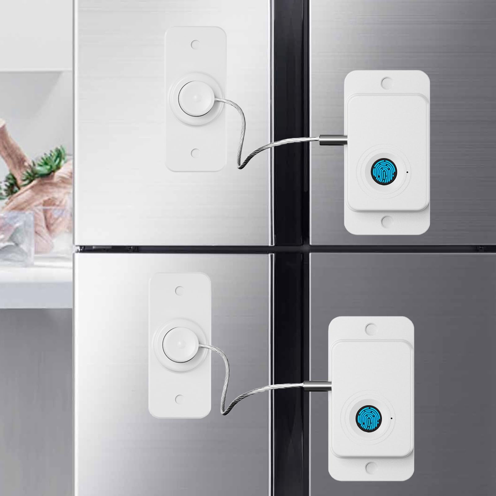 Fingerprint Fridge Lock (2 Pack),Refrigerator Lock with Fingerprint,for Fridge, Drawers, Dishwasher, Cabinet Locks, Toilet and Cabinet Locks Baby Proofing, 3M Adhesive No Drilling (white)