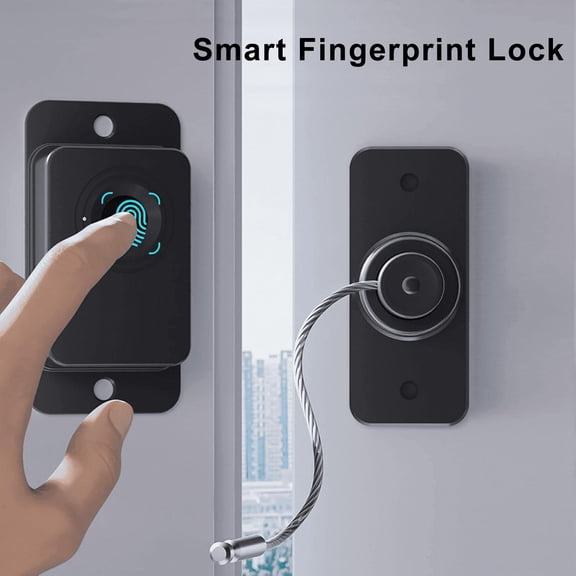 Fingerprint Fridge Lock, Door Locks for Kids Safety with Fingerprint, Exterior Cabinet Lock for Drawer, Fridge, Freezer, Cupboard | Adhesive or Drill (Black)