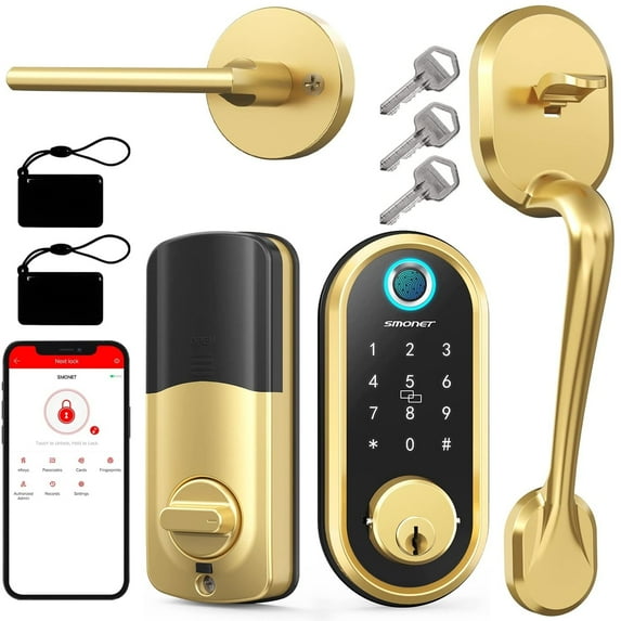 SMONET Fingerprint Front Door Lock Set - Smart Locks Keypad Front Door Lock with Handle Keyless Entry Door Lock Electronic Touchscreen Keypad Biometric Digital Bluetooth Deadbolt Works with Alexa