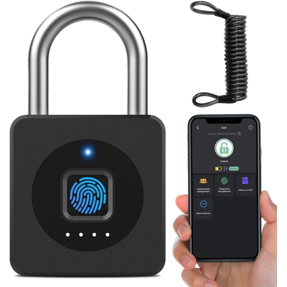 Fingerprint Gym Locker Lock, Keyless Biometric Padlock, Weatherproof Electronic Digital Bluetooth App Smart Combination Pad Lock for Outdoor Fence Gate Storage Unit Pool Shed