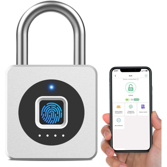Fingerprint Gym Locker Lock, Keyless Biometric Padlock, Weatherproof Electronic Digital Bluetooth App Smart Combination Pad Lock for Outdoor Fence Gate Storage Unit Pool Shed