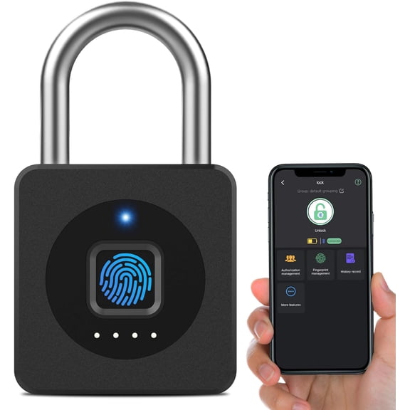 Fingerprint Gym Locker Lock, Keyless Biometric Padlock, Weatherproof Electronic Digital Bluetooth App Smart Combo Pad Lock for Outdoor Fence Gate School Locker Storage Pool Shed -