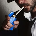 thumbnail image 1 of Fingerprint Induction USB Lighter - Ultra-Thin Windproof Lighter with Double-Sided Ignition, Rechargeable Electric Lighter, Creative Cigarette Lighter, Men's Gift, 1.18*0.45*3.09in, Blue, 1 of 6