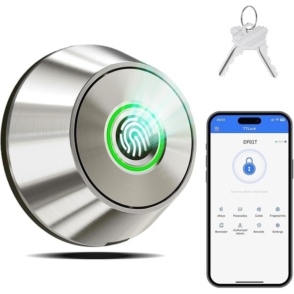 Fingerprint Keyless Entry Door Lock – Smart Deadbolt with App Control, 10-Month Battery Life, Easy Installation, Deadbolt Alternative, Silver